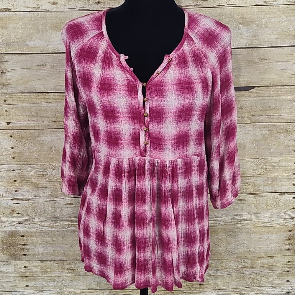 Anthropologie Maeve Calavon Plaid Peplum Top
